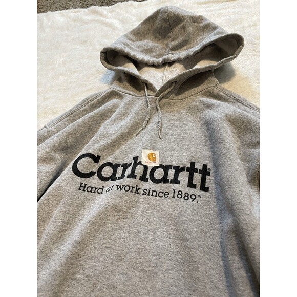 Vtg Carhartt Hoodie Hard At Work Since 1889 Logo Sweatshirt Gray Mens S Small - Picture 3 of 13